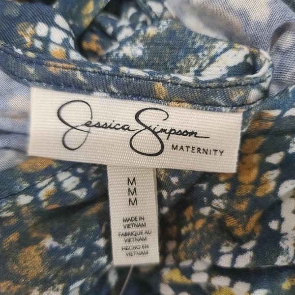 Jessica Simpson maternity maxi long sleeve dress size SMALL nwt blue floral - Picture 4 of 8
